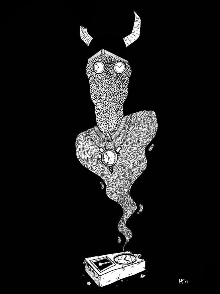 Goat and clock artwork by Hunter Freese