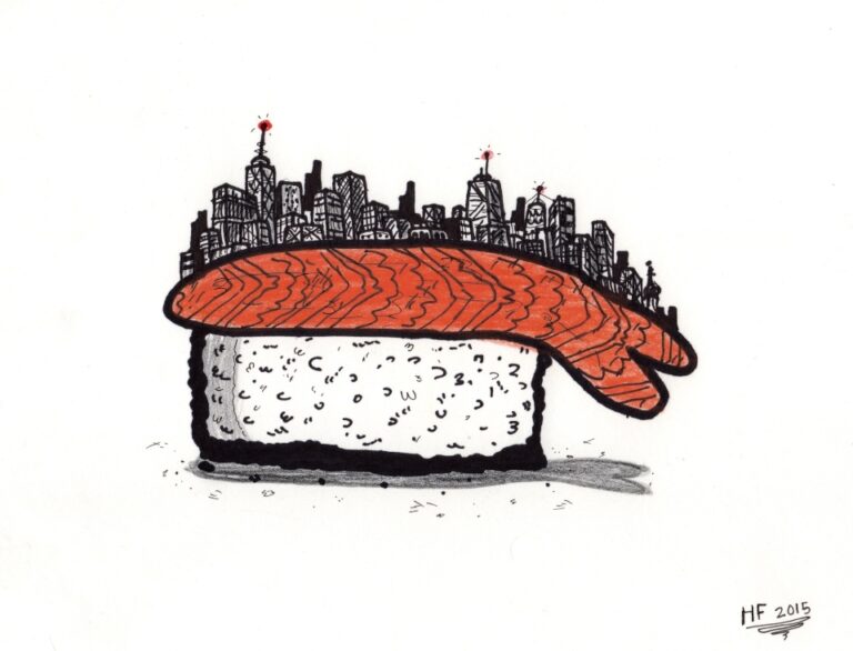 artwork of a city on top of a shrimp
